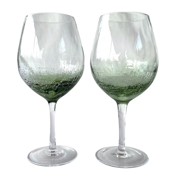 Pier 1 Green Crackle Red Wine Glasses ~ Set of 2 - Picture 1 of 7